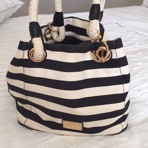 Michael Kors black and white stripe tote bag
